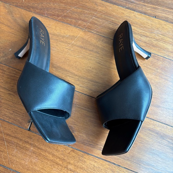 RAYE Abie Heel in Black Slip on Mules Square Toe 8 - Picture 4 of 9